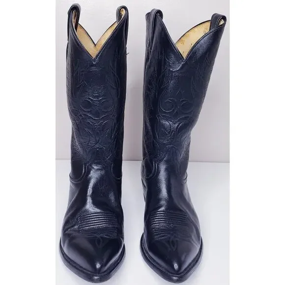 Vtg. TONY LAMA Western Cowboy Boots Black Leather 6711 Men's 9 EE *NOT WIDE* - Picture 5 of 16